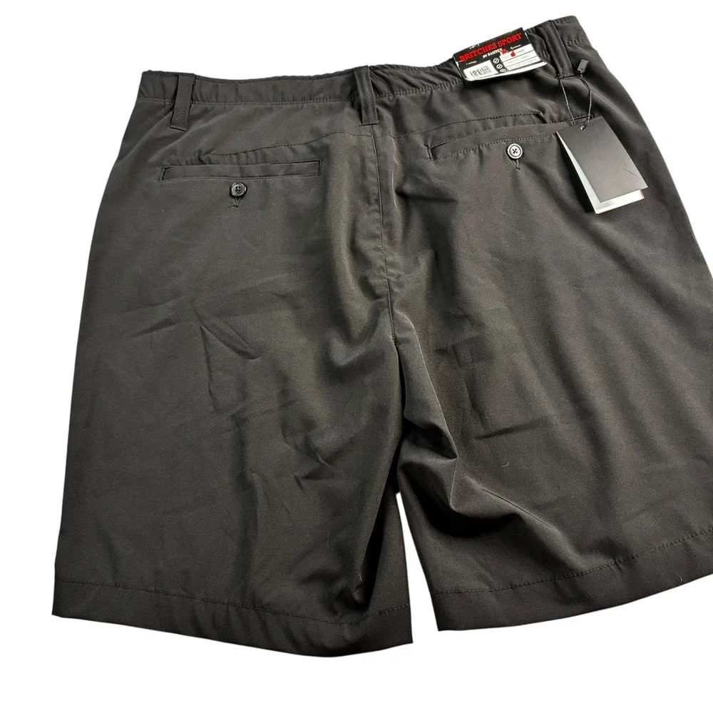 NWT Britches Sport Men's Performance Shorts Black 36 Flat Front Mid Rise Zip Fly